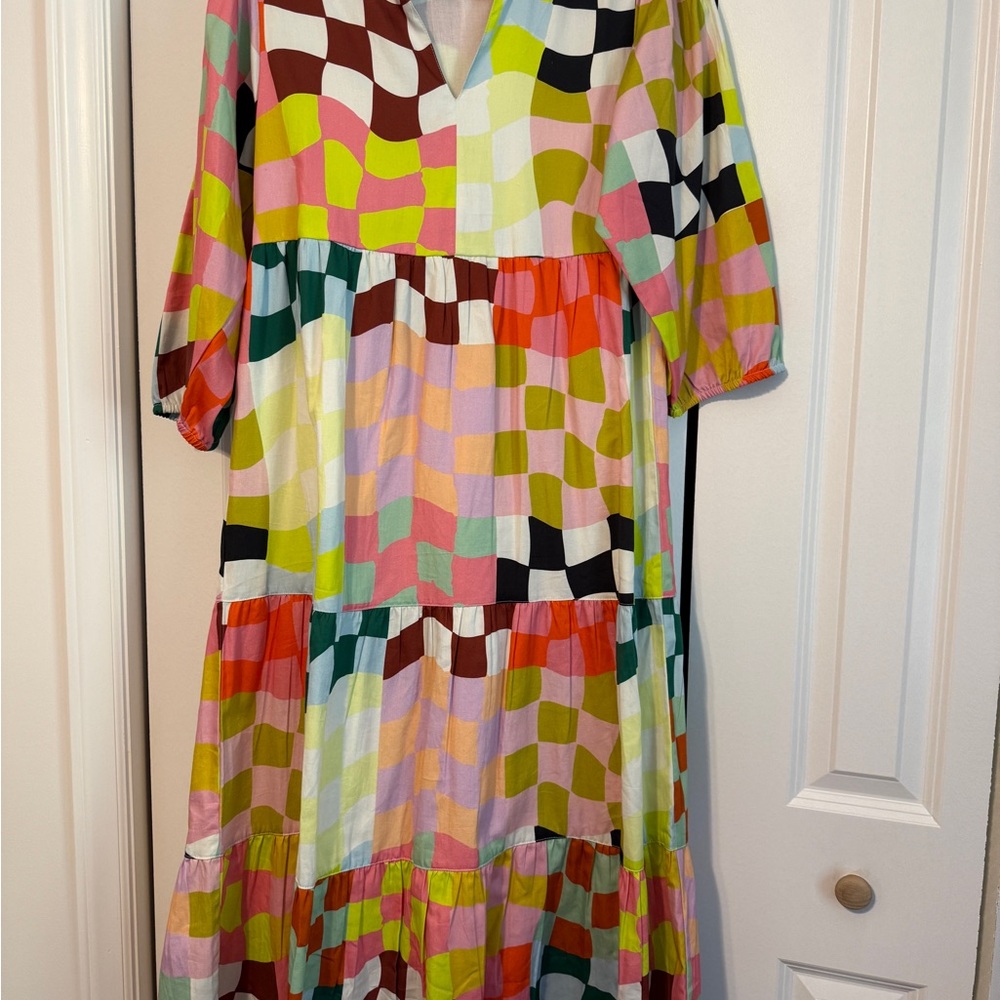 Briton Court Multicolor Checker Tiered Midi Dress